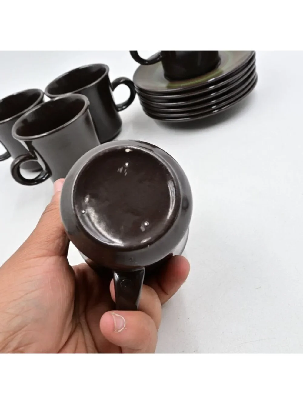 Franciscan Madeira Brown Ceramic Coffee Mugs Set Of 5 W/ Saucers
